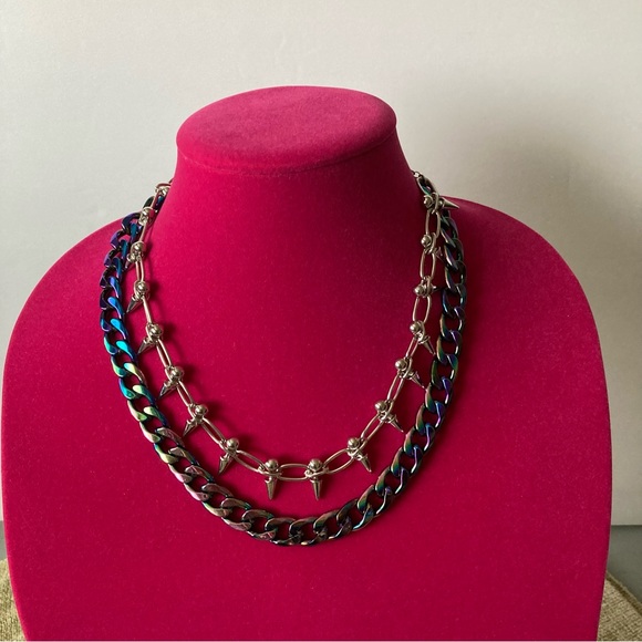Two Layer Necklace Bullet Punk Gothic spikes | Silver Tone - Picture 2 of 6